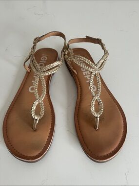 Gioseppo leather  Gold Braided T-Strap Women's Sandals
